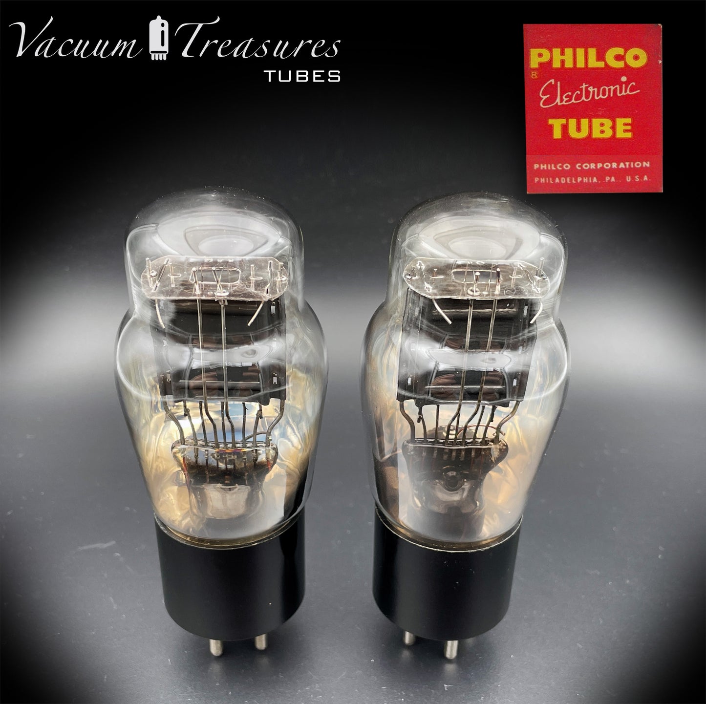 45 ST PHILCO NOS Black Plates Foil Dimpled Getter Matched Pair Tubes Made in USA 1930's