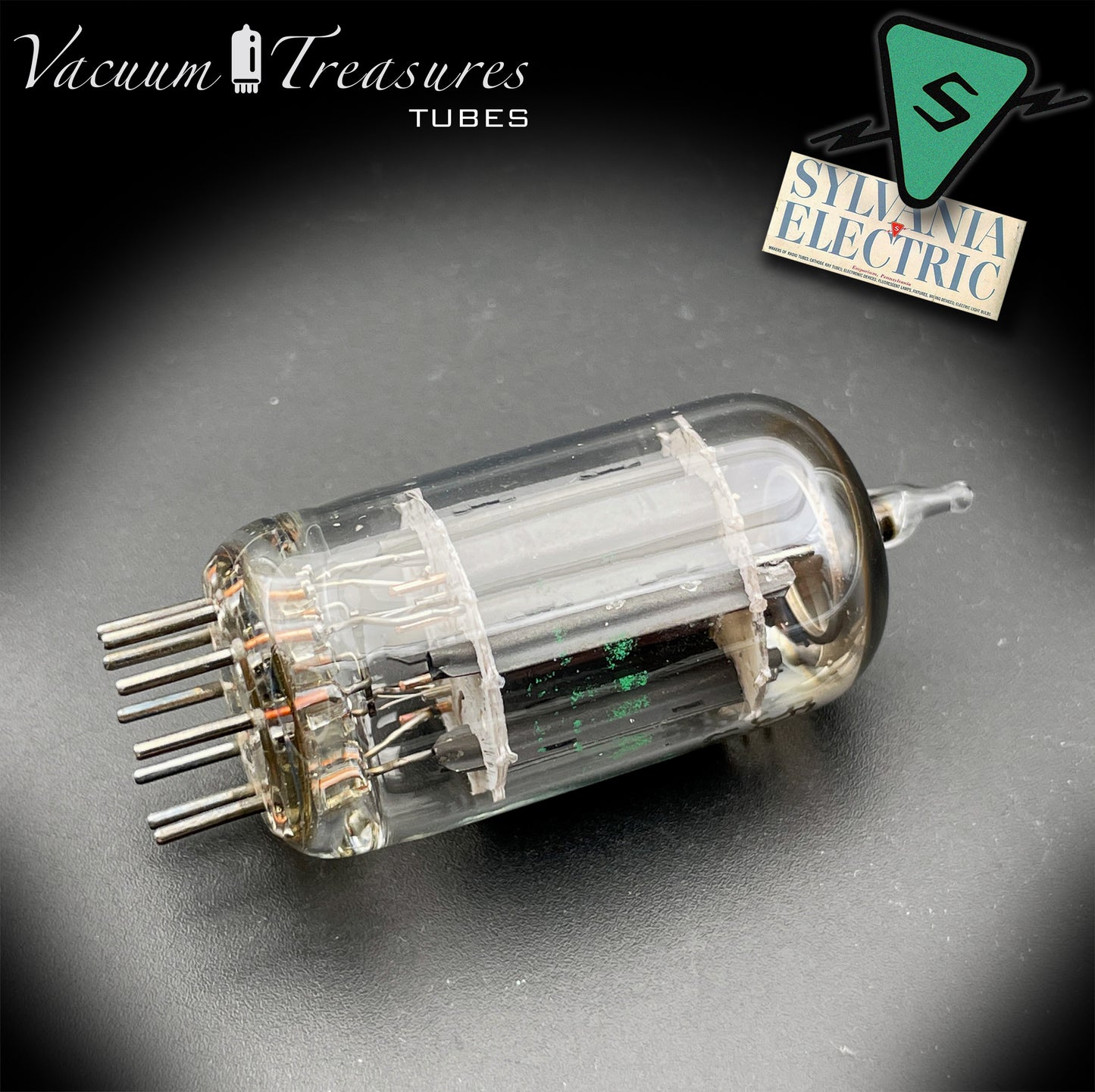 5963 ( 12AU7 ) SYLVANIA Halo Getter Long Plates Tested Tube Made in USA '50s