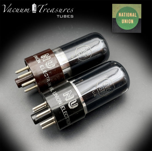 6V6GT NOS National Union Matched Pair Smoked Glass Black Plates Foil Getter Made in USA '50s