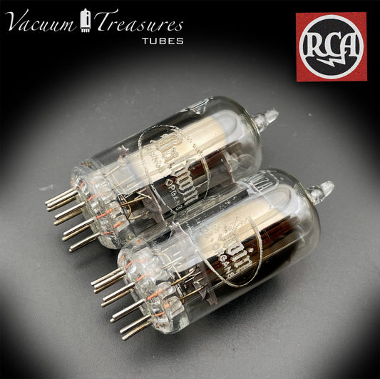 12AU7 / ECC82 Baldwin by RCA AMPLITREX Matched Pair Clear Top Long Gray Plates Side D Getter Tubes