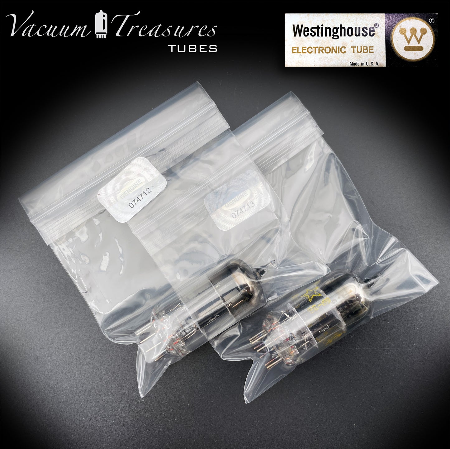 12AT7 / ECC81 Westinghouse Black Plates Halo Getter Matched Pair – Tested STRONG – Made in Canada '69