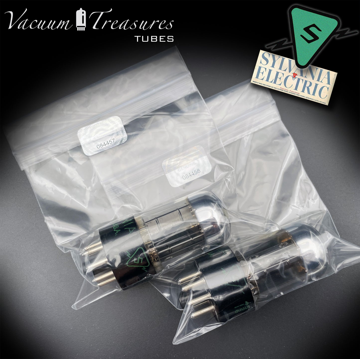6SN7GTB NOS SYLVANIA CHROME TOP Matched Pair Low Noise & Mic Black Plates Tubes USA 1955