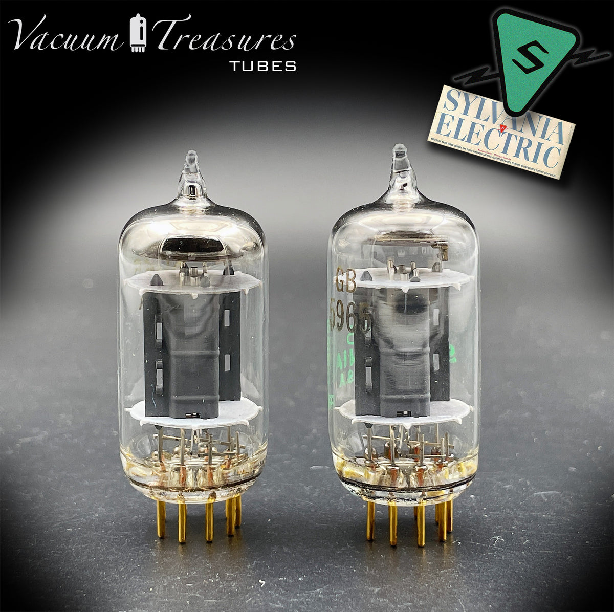 5965 / E180CC NOS NIB SYLVANIA Triple Mica Gold Pin Tested Pair Balanced Sections Made in USA