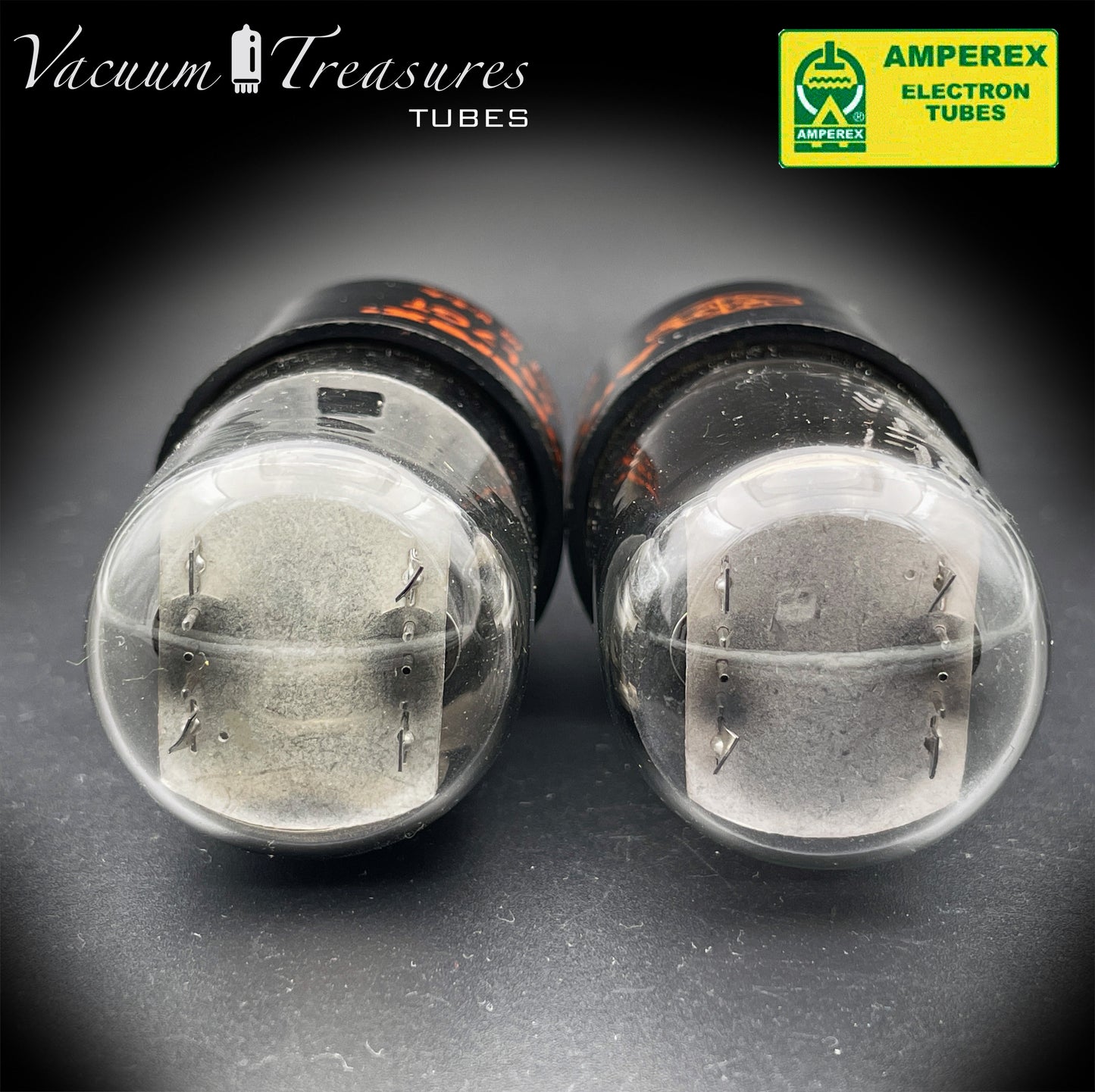 6SL7GT AMPEREX GLOBE Matched Pair Silver Plates Side Halo Getter Tubes USA 60s