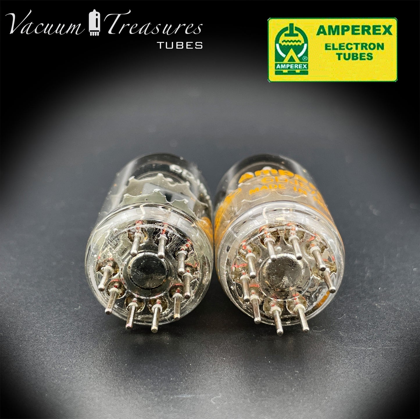 ECC88 ( 6DJ8 ) AMPEREX Dimpled Disc Getter Matched Pair Tubes Made in HOLLAND '69