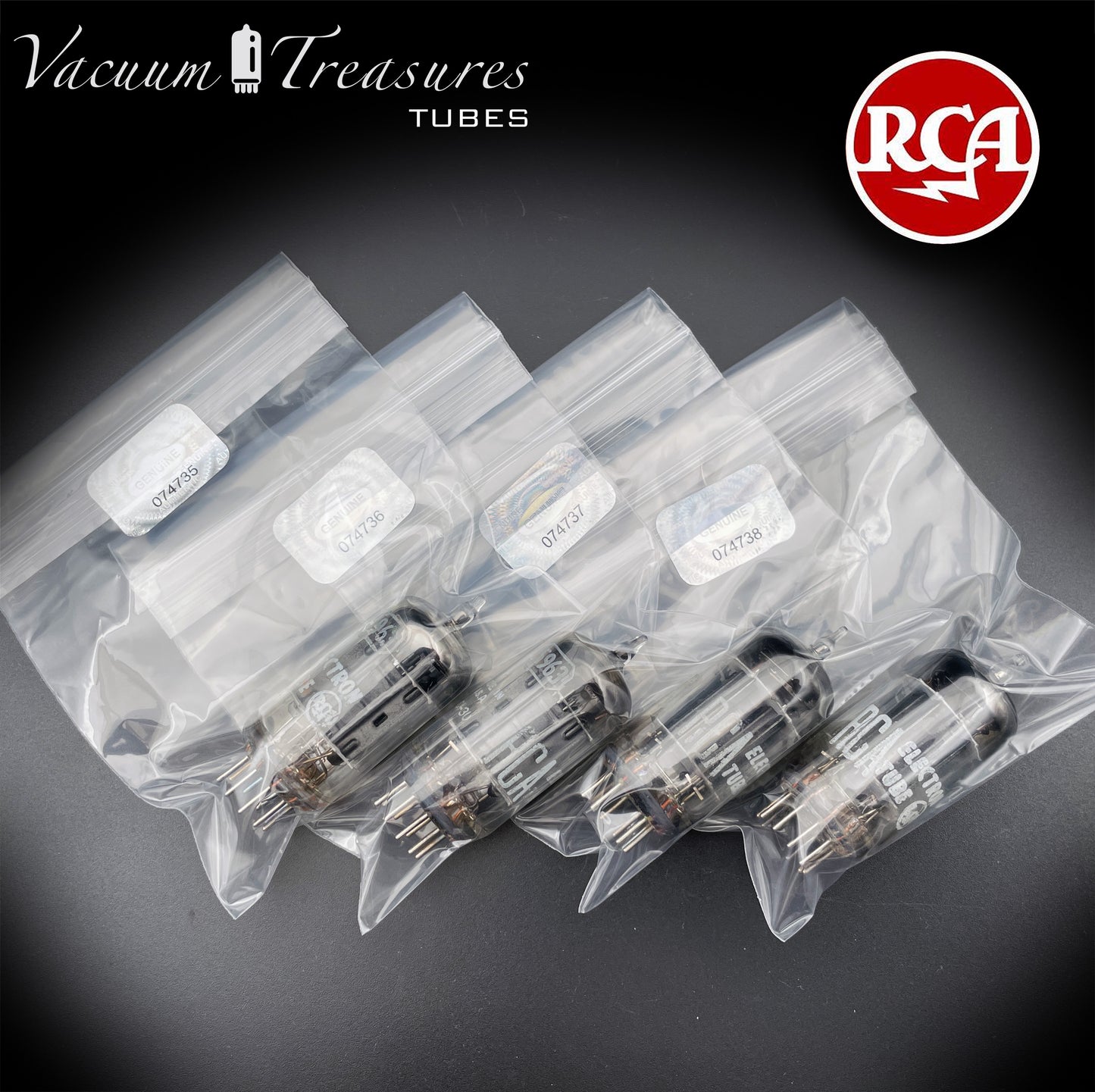 5963 ( 12AU7 ) RCA Matched Quad Long Black Plates Foil Getter AMPLITREX Tested