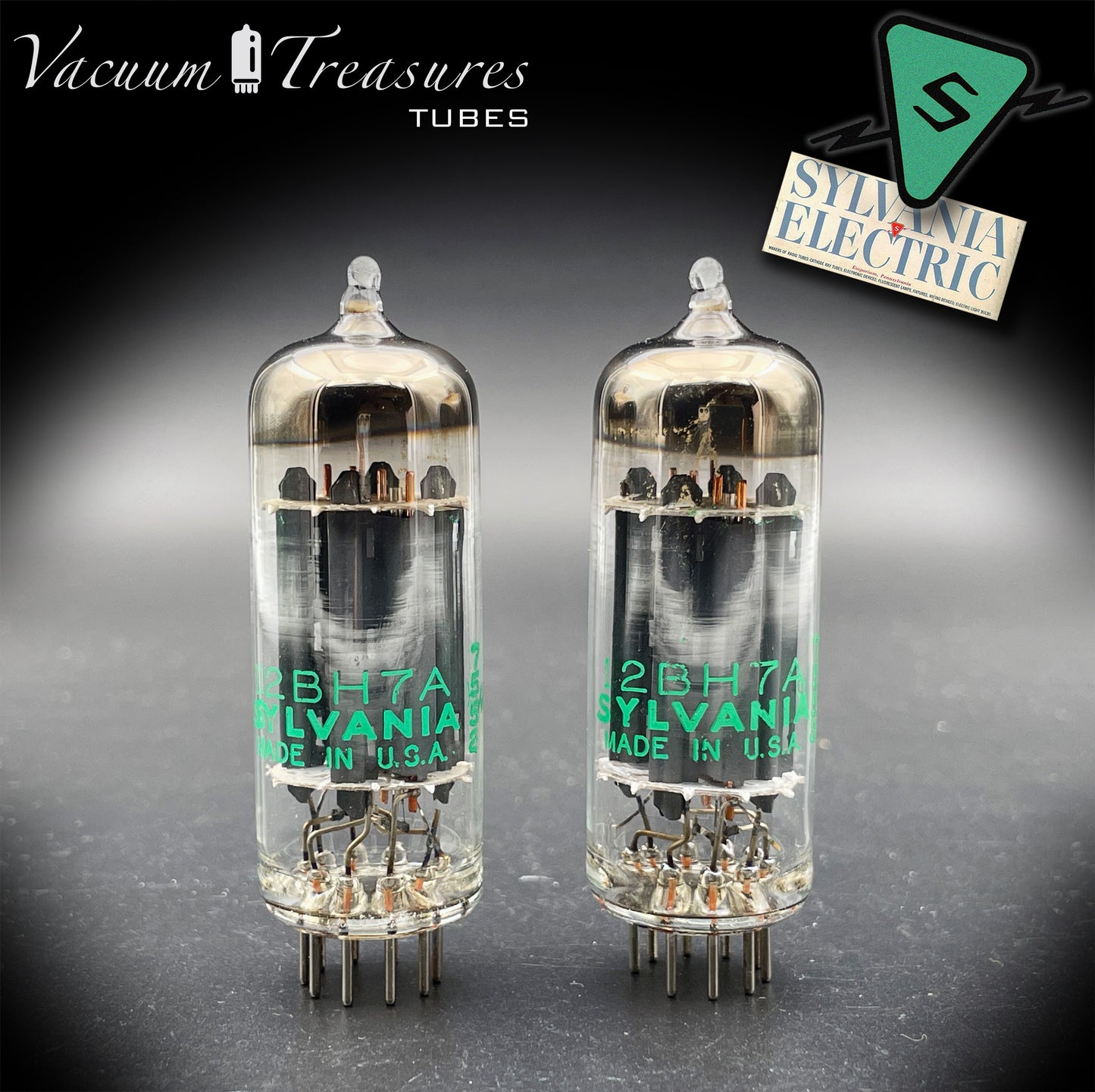 12BH7A ( 7032 ) NOS NIB Sylvania Gray Plates Halo Getter Matched Pair Tubes USA 1975