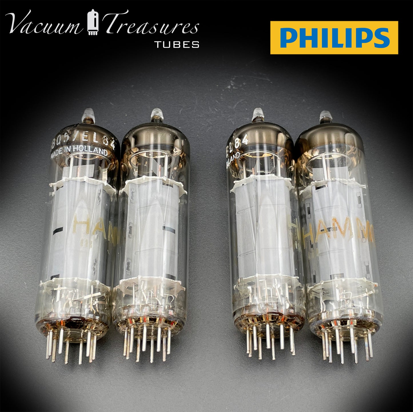 6BQ5 ( EL84 ) AMPEREX PHILIPS Heerlen plant Gray Plates Halo Getter rX4 Matched Tubes Made in HOLLAND