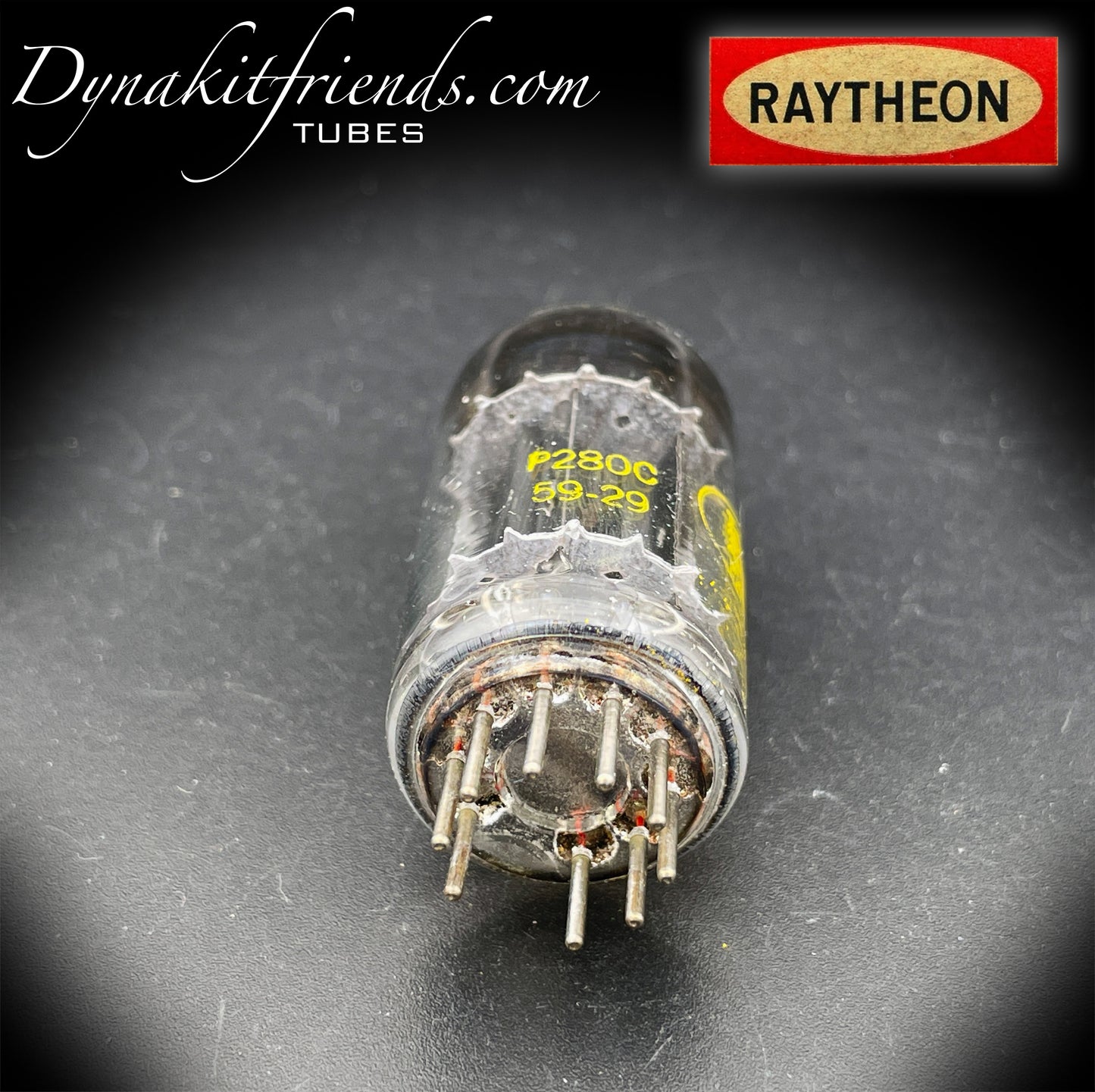 12AX7 A ( ECC83 ) RAYTHEON Long Black Plates Labeled Baldwin Halo Getter Tested Tube Made in USA '59