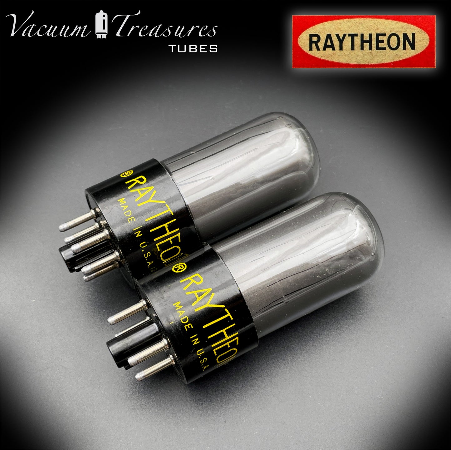 6V6 GT RAYTHEON NOS NIB Black Plates Graphite Glass Square Getter Matched Tubes Made in USA '50s