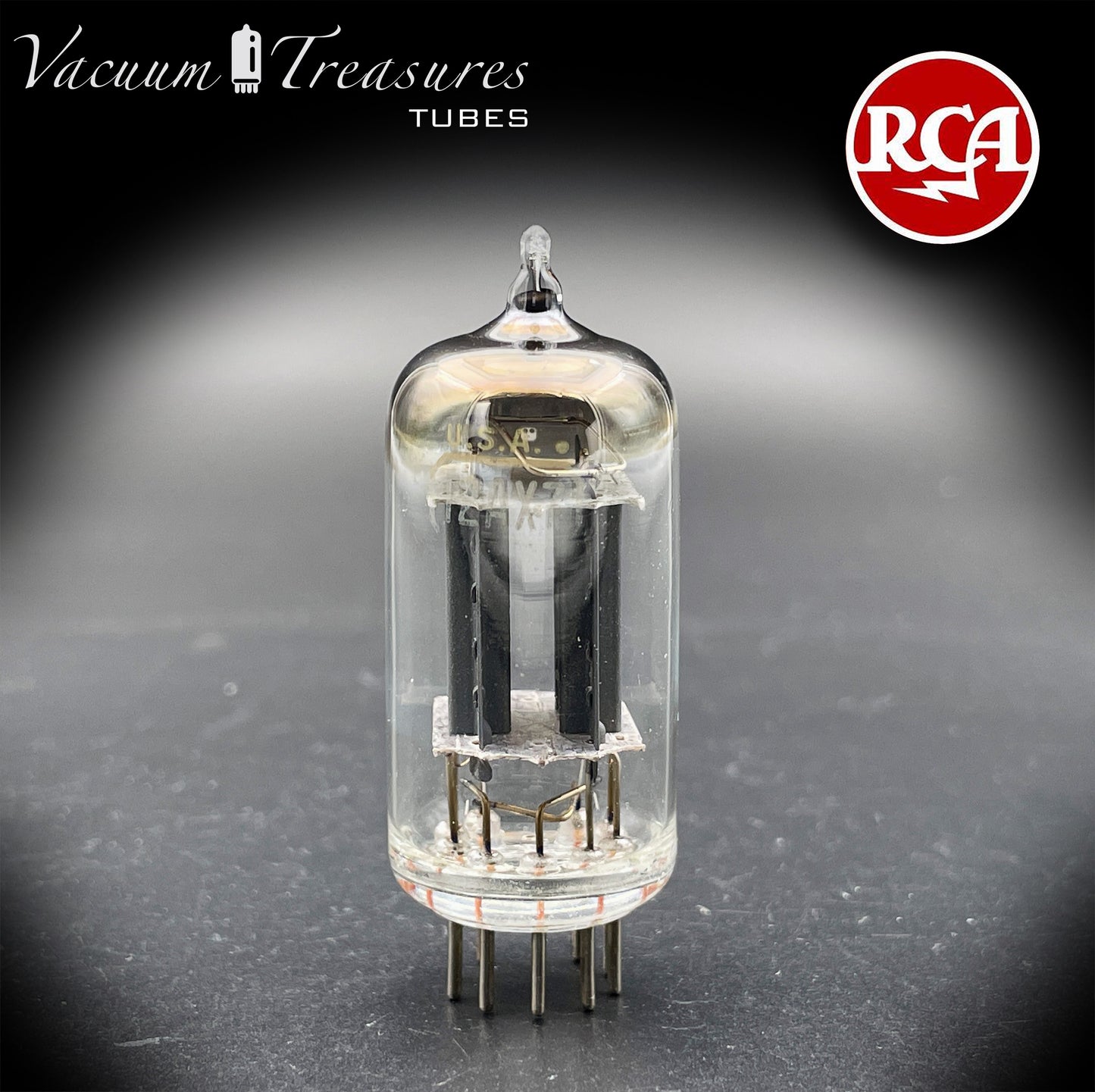 12AX7 / ECC83 RCA Long Gray Plates Square Tilt Getter Made in USA '50s