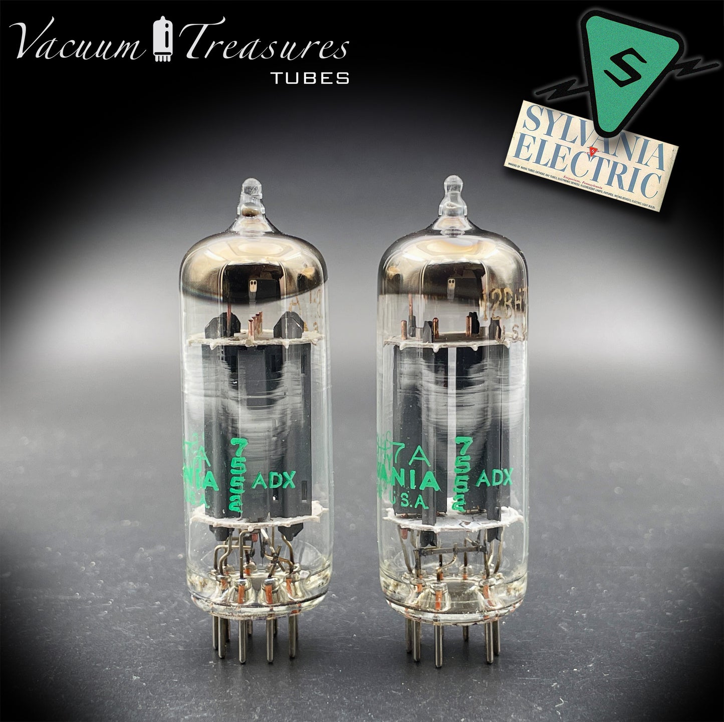 12BH7A ( 7032 ) NOS NIB Sylvania Gray Plates Halo Getter Matched Pair Tubes USA 1975