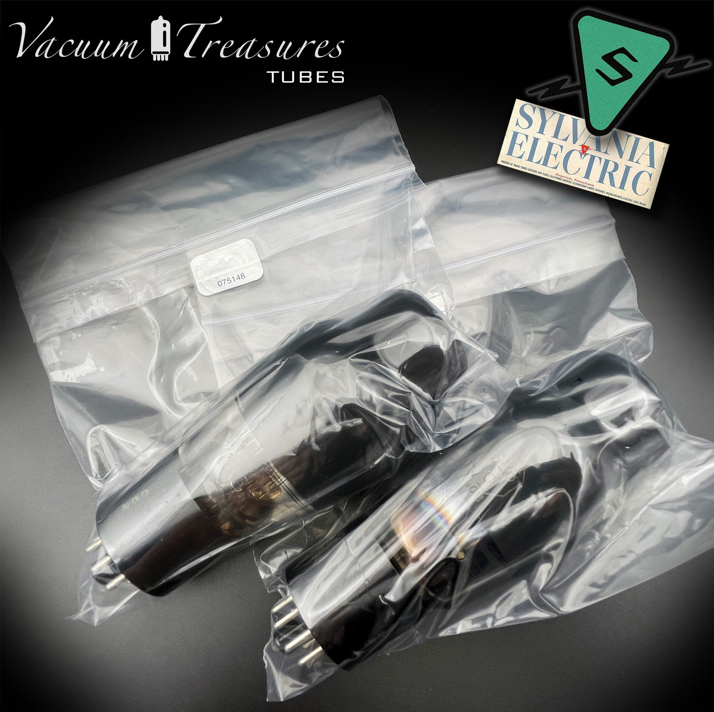 6L6G SYLVANIA Smoked Glass Square Bottom Getter - Pair - Same Factory Code 052 - Amplitrex Tested - STRONG