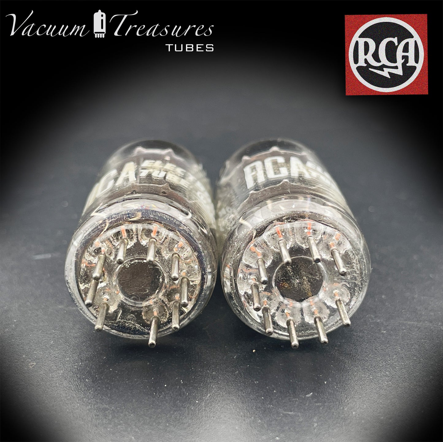 12AX7 / ECC83 RCA Matched Pair Long Black Plates Square Tilt getter Made in USA '58