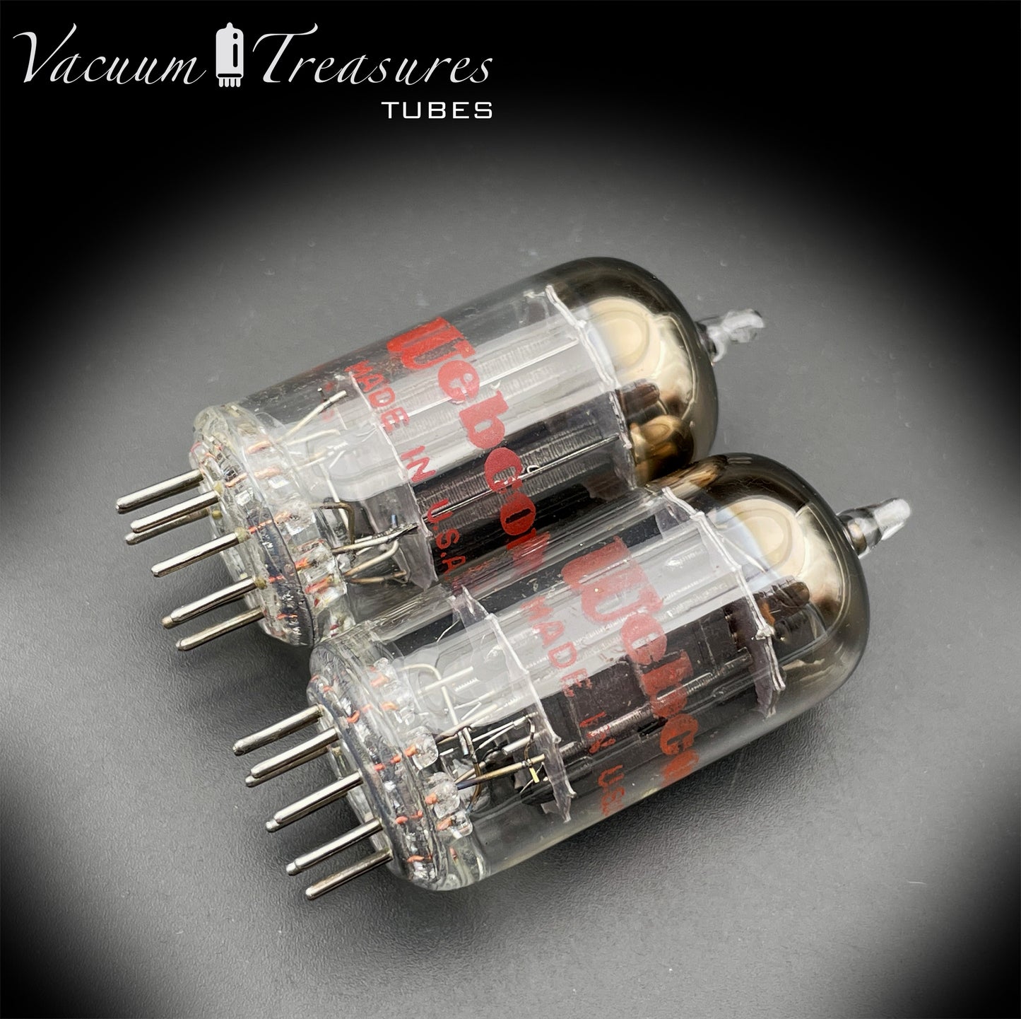 12AX7 / ECC83 Webcor by RCA Matched Pair Long Black Plates Square Tilt getter Made in USA '55