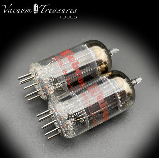 12AX7 / ECC83 Webcor by RCA Matched Pair Long Black Plates Square Tilt getter Made in USA '55
