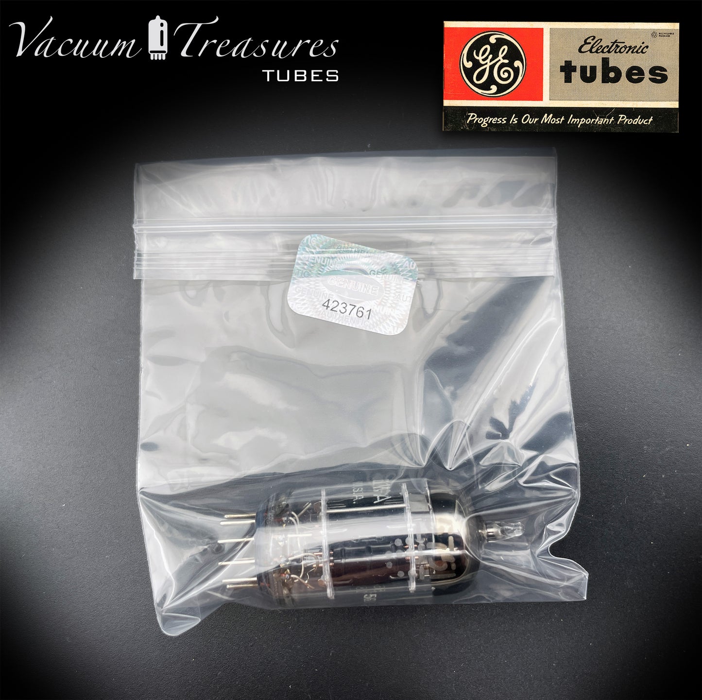 JG 5751 WA GE NOS Triple Mica Black Plates Amplitrex Tested Tube Made in USA '56