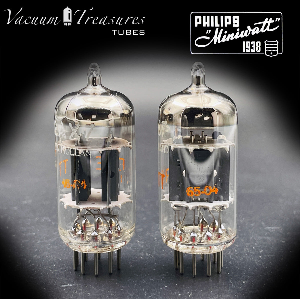 12AX7 / ECC83 NOS EVERETT by Philips Heerlen Matched Pair 1964 Short Gray Plates HOLLAND MADE