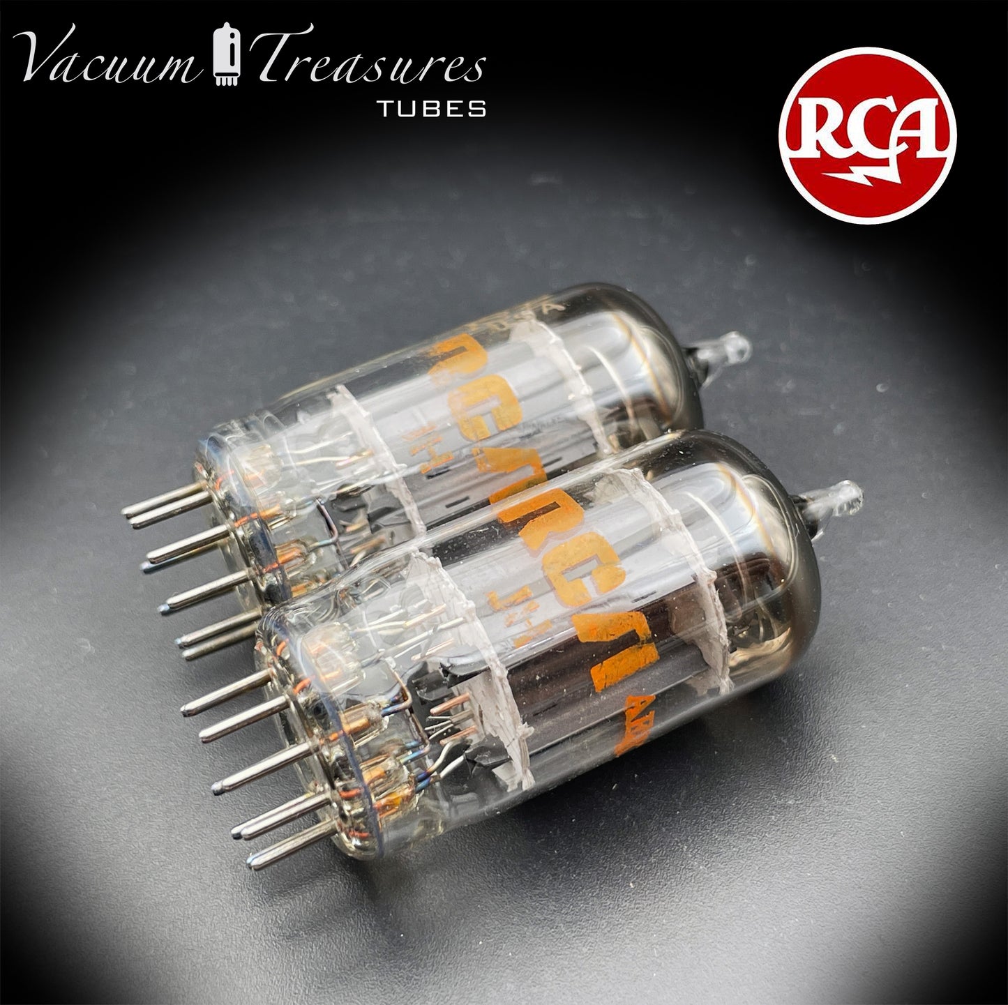 12AU7A / ECC82 NOS RCA Matched Pair Tubes - Long Gray Plates Halo Getter USA