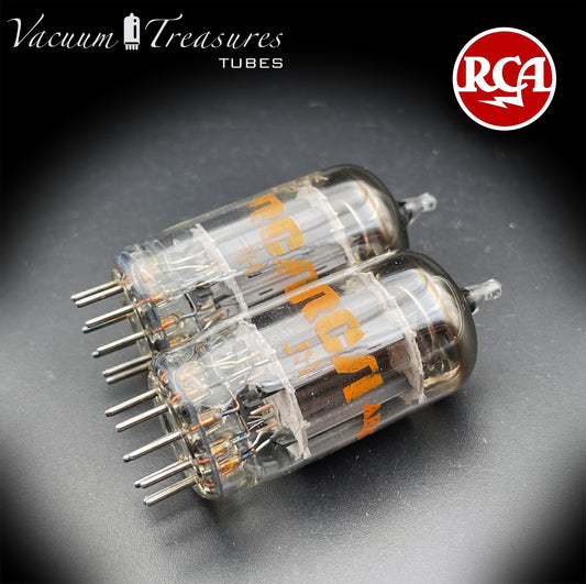 12AU7A / ECC82 NOS RCA Matched Pair Tubes - Long Gray Plates Halo Getter USA