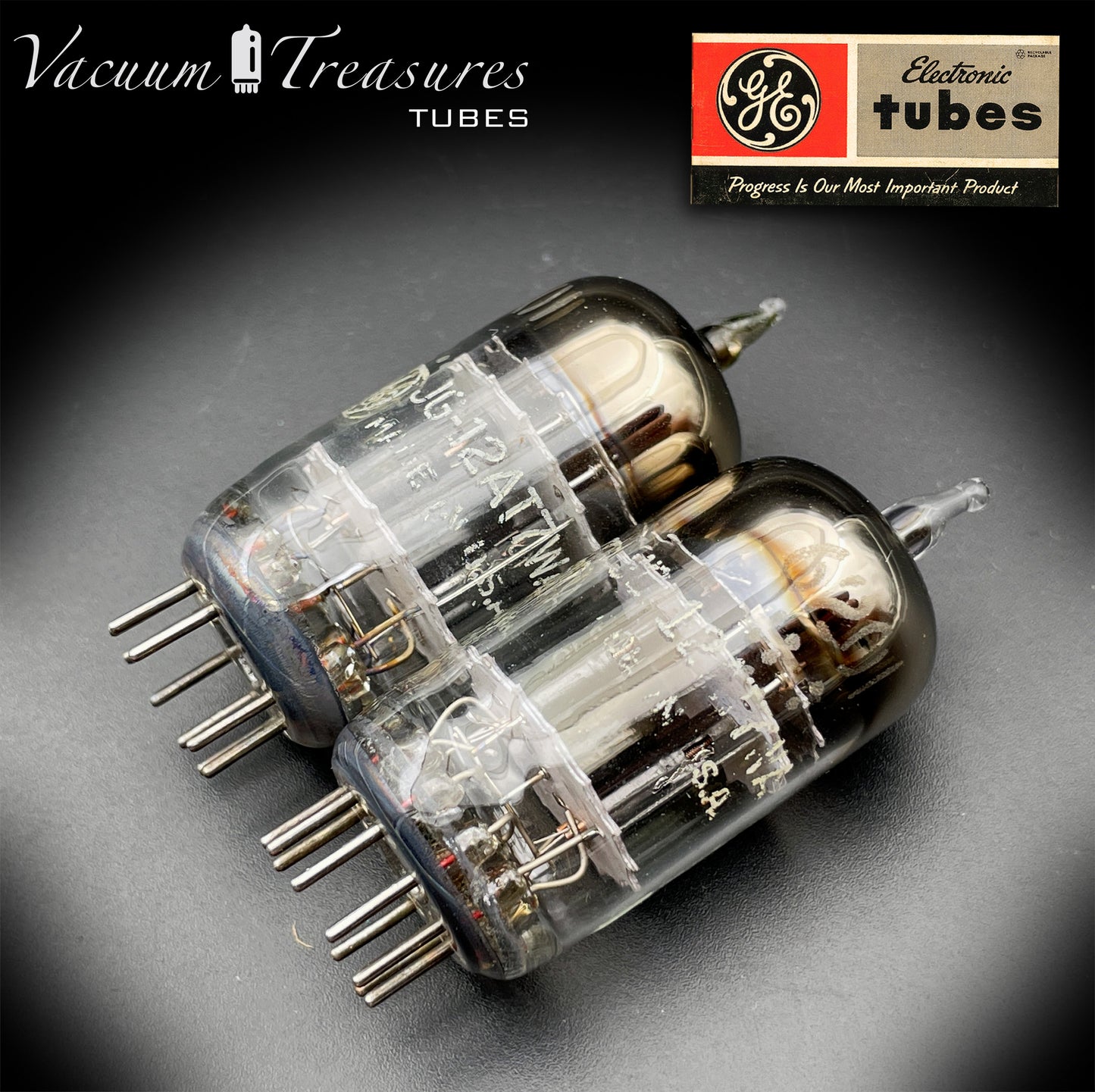 6201 JG-12AT7WA GE Tested Pair 3 Mica Black Wing Plates Made in USA