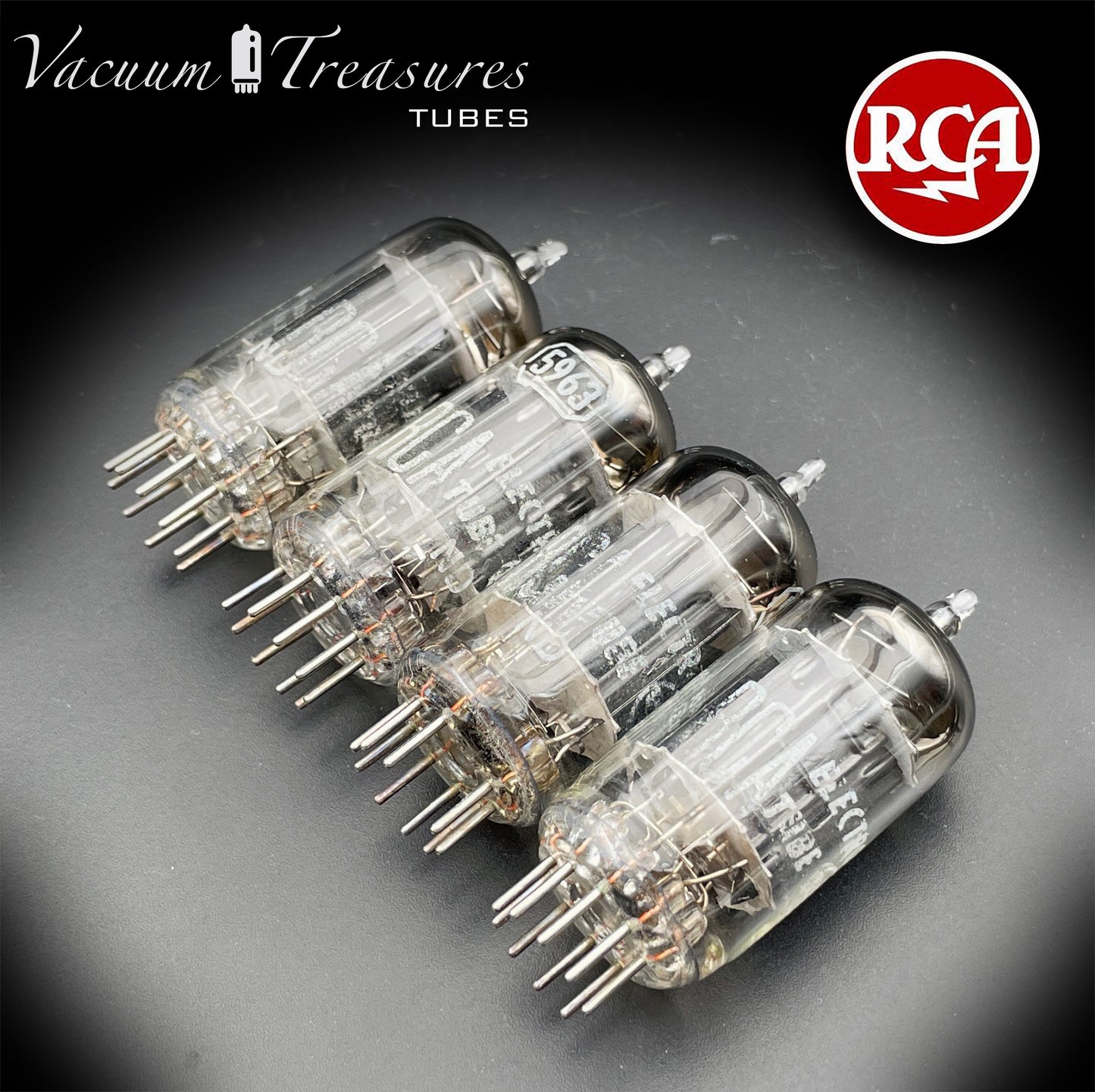 5963 ( 12AU7 ) RCA Matched Quad Long Black Plates Foil Getter AMPLITREX Tested