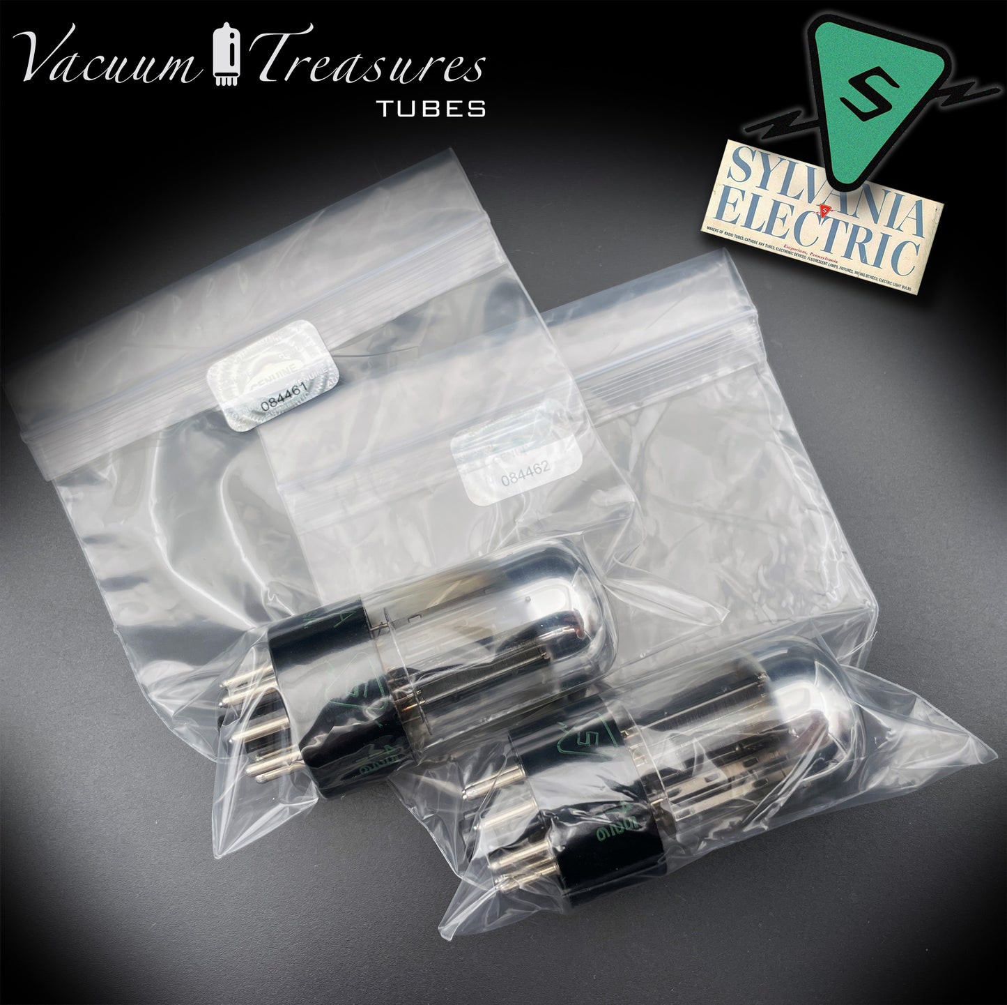 6SN7GTB NOS SYLVANIA CHROME TOP Matched Pair Low Noise & Mic Black Plates Tubes USA 1955