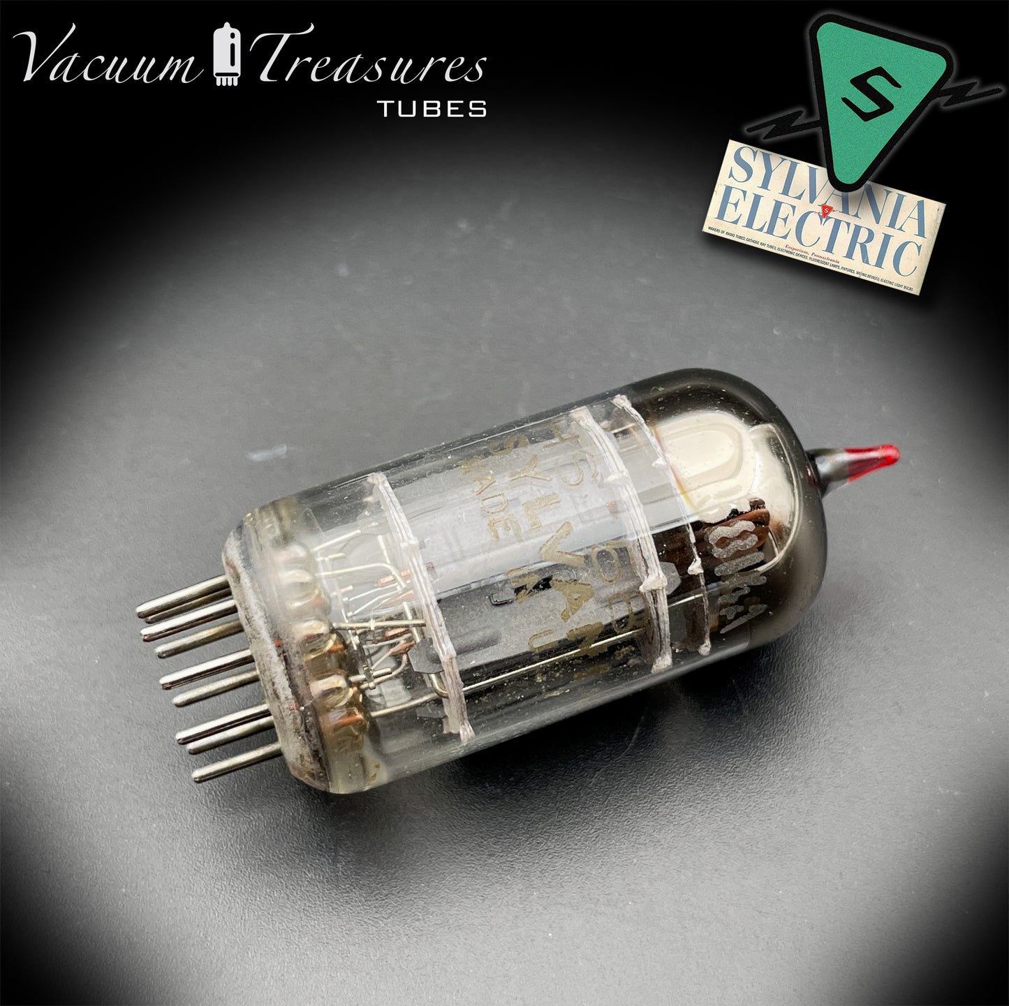 5814A / 12AU7 Sylvania Gold Brand Triple Mica Red Tip Square Getter Made in USA