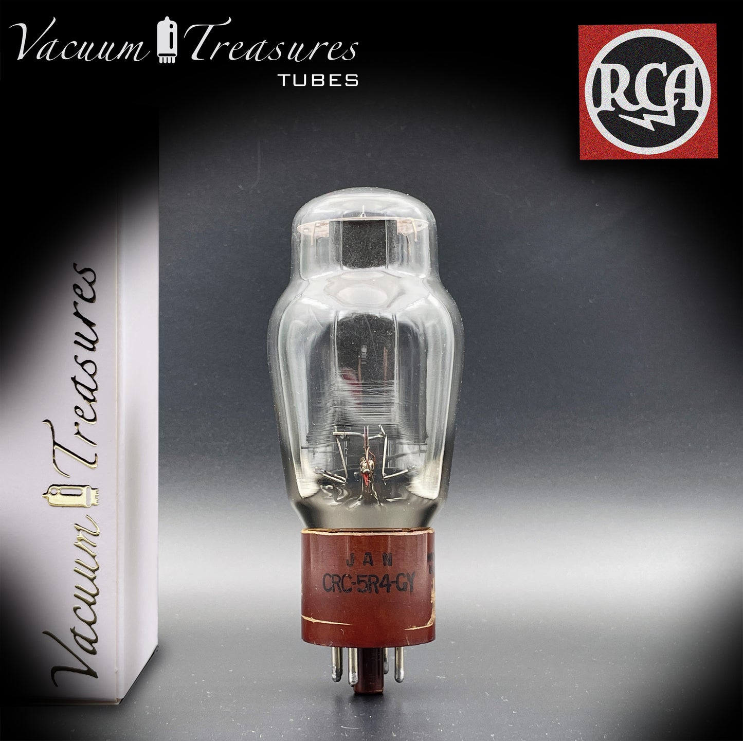 5R4GY JAN ( CV717 ) RCA Black Plates Dual Bottom Square Getter Tested Tube Rectifier Made in USA '45