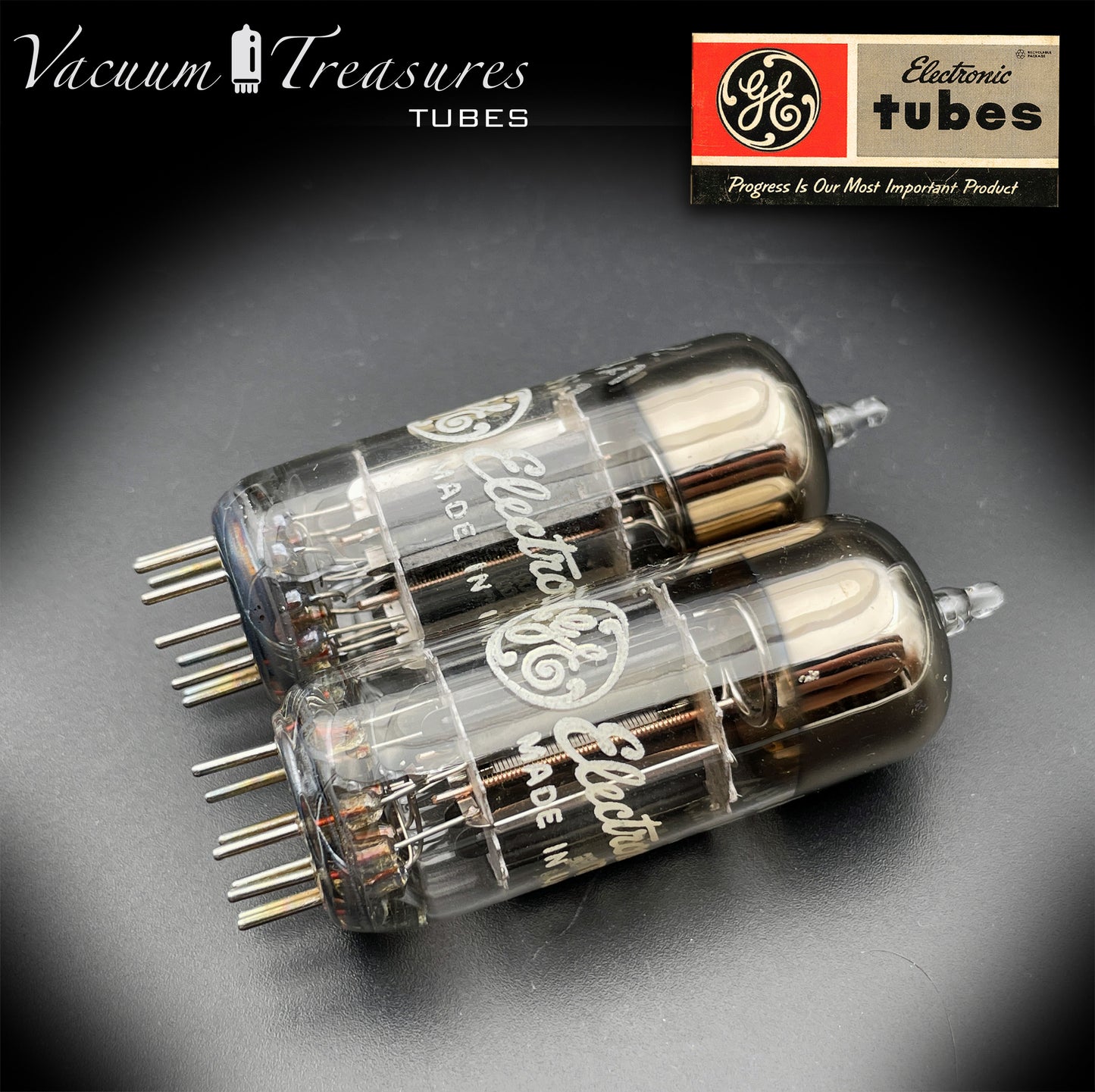 12B4A GE NOS Black Plates Halo Getter Low Noise &amp; Microphonic Matched Pair Tubes Made in USA