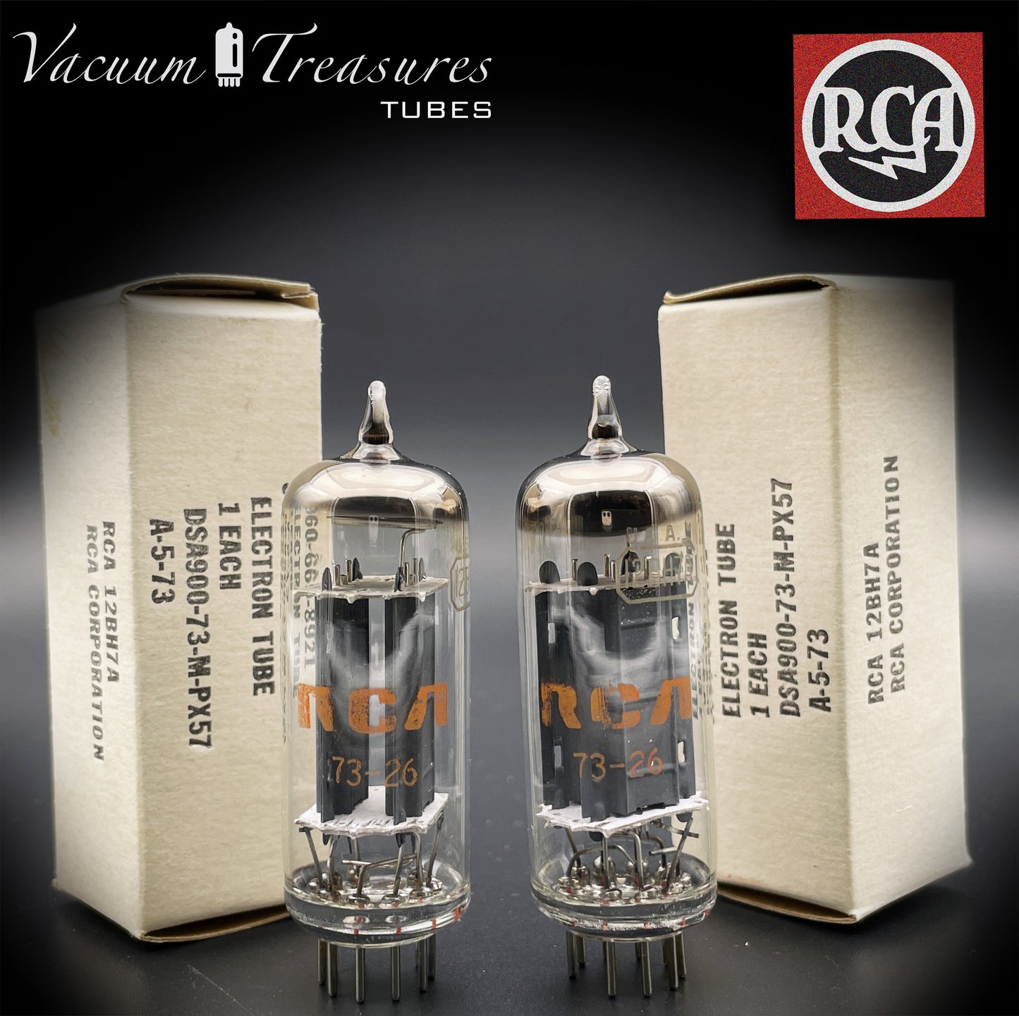 12BH7 A RCA Gray Plates O Getter Matched Pair Tubes Made in USA '73