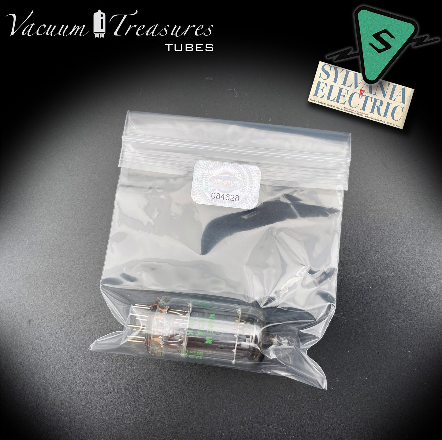 12AX7 ECC83 NOS Baldwin by Sylvania – Long Gray Plates Halo Getter Tested Tube USA 1951