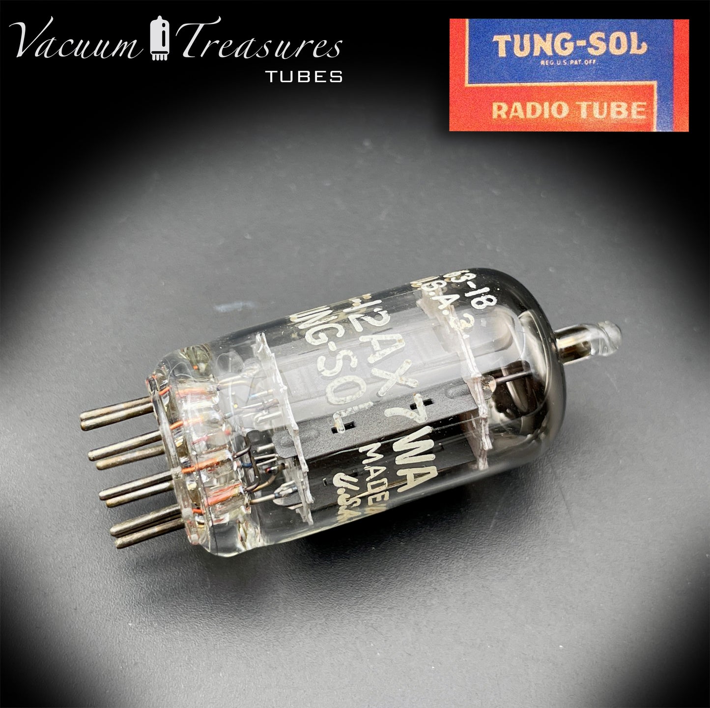 US AF 12AX7 WA E83CC NOS TUNG-SOL Long Gray Plates Halo Getter Tested Tube MADE IN USA '63