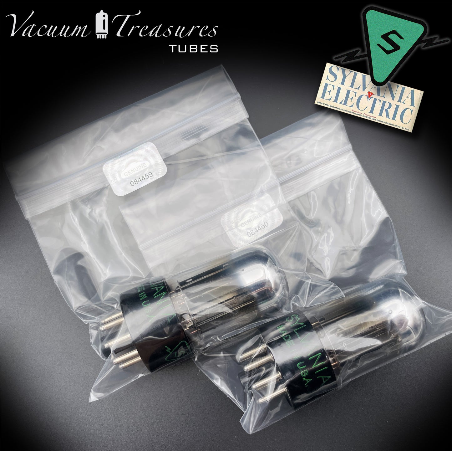 6SN7GTB NOS SYLVANIA CHROME TOP Matched Pair Low Noise & Mic Black Plates Tubes USA 1955