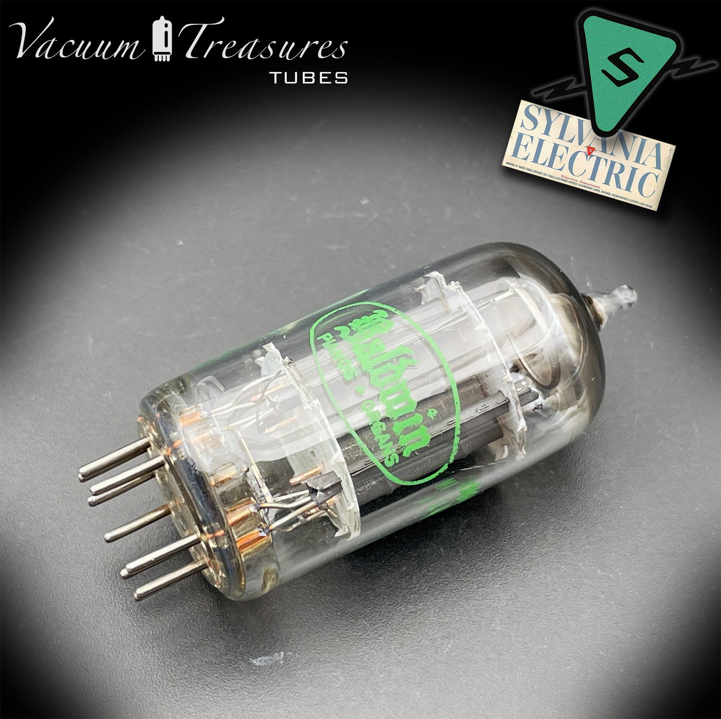 12AX7 ECC83 Baldwin by Sylvania Long Gray Plates Halo Getter Tested Tube USA