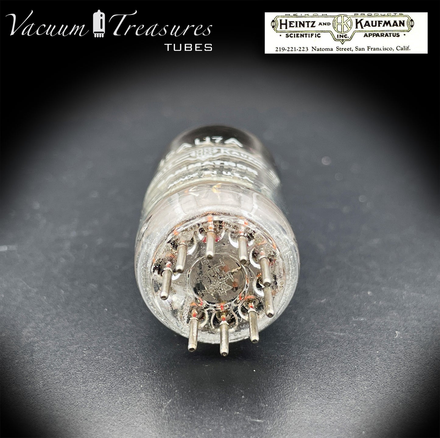 12AU7A / ECC82 Heinz & Kauffman Black Plates Horse Shoe Getter Made in USA