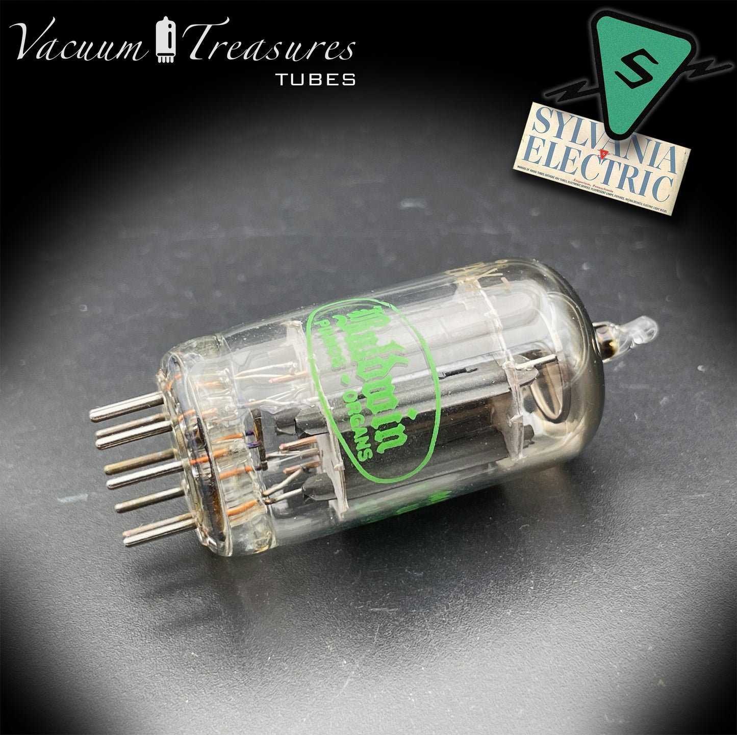 12AX7 / ECC83 NOS Baldwin by SYLVANIA Long Gray Plates Halo Getter Tested Tube Made in USA '61
