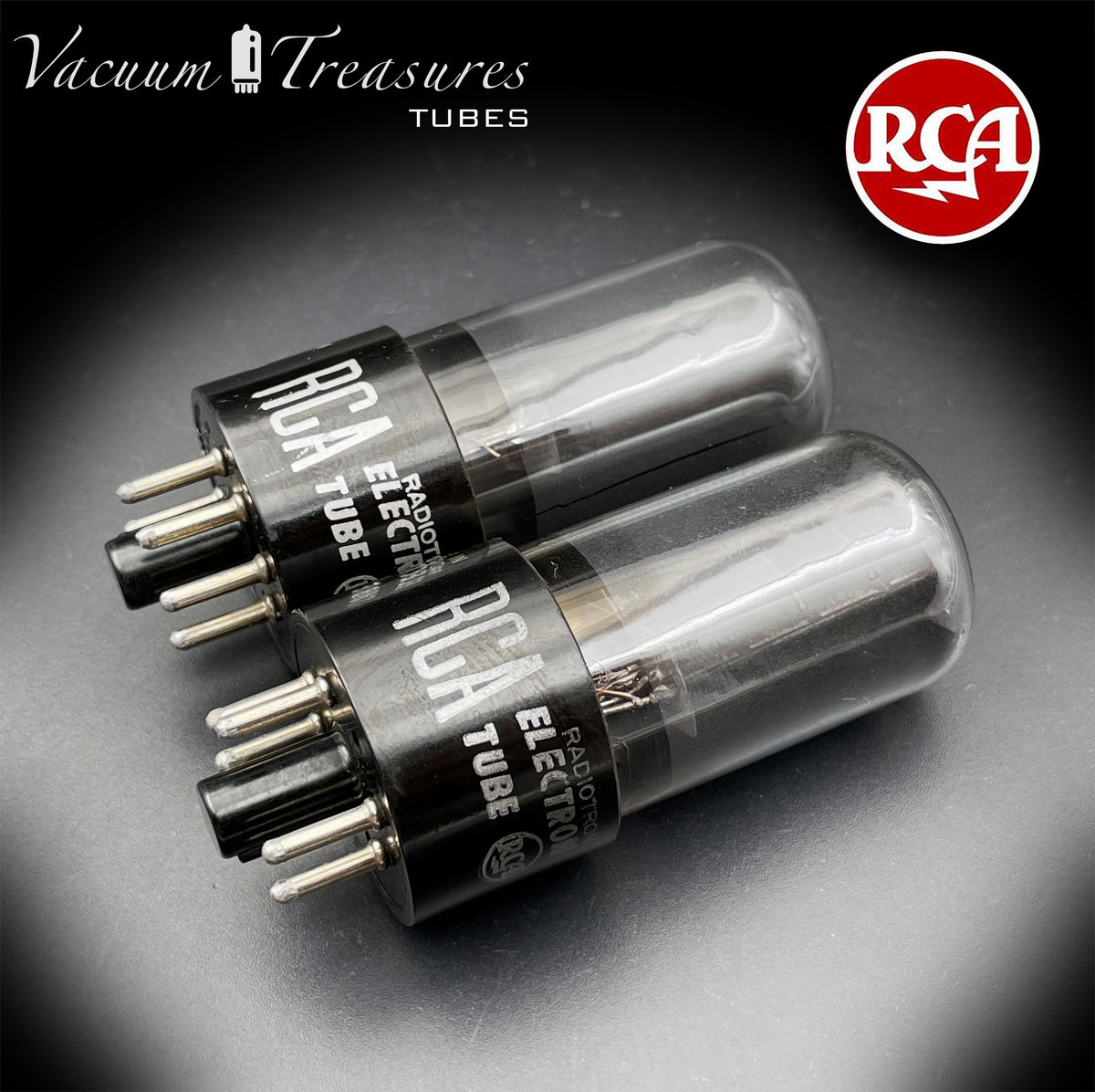 6V6GT RCA Black Plates Smoked Glass DD Getter Closely Tested Pair Tubes USA 1950s