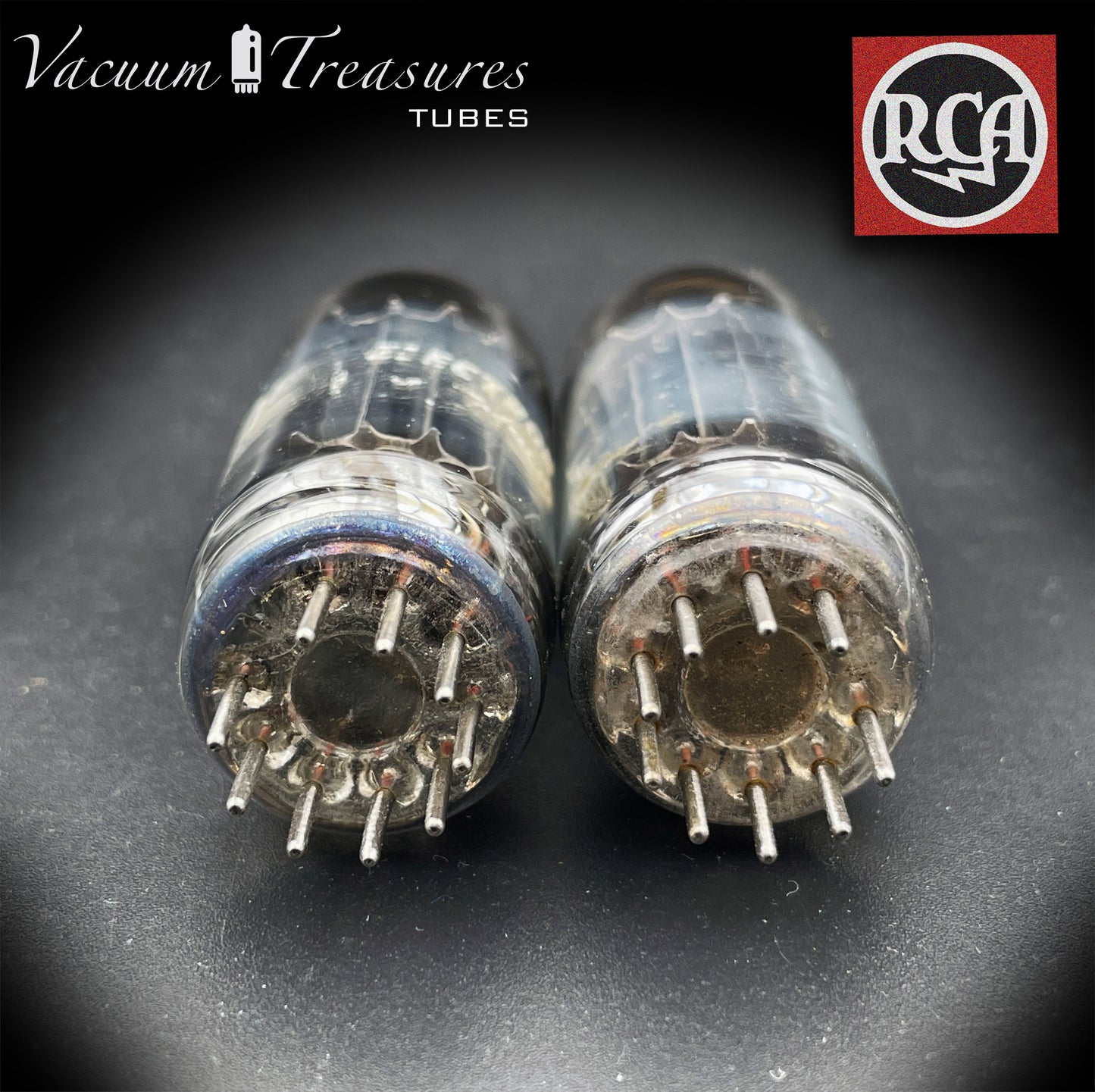 6CG7 ( 6FQ7 ) RCA NOS Triple Black Plates Horse Shoe Getter Matched Pair Tubes Made in USA