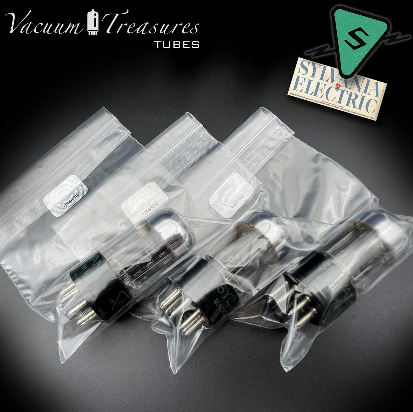 6SN7GTB NOS SYLVANIA CHROME TOP Green Dot Matched Sextet Black Plates Tubes USA