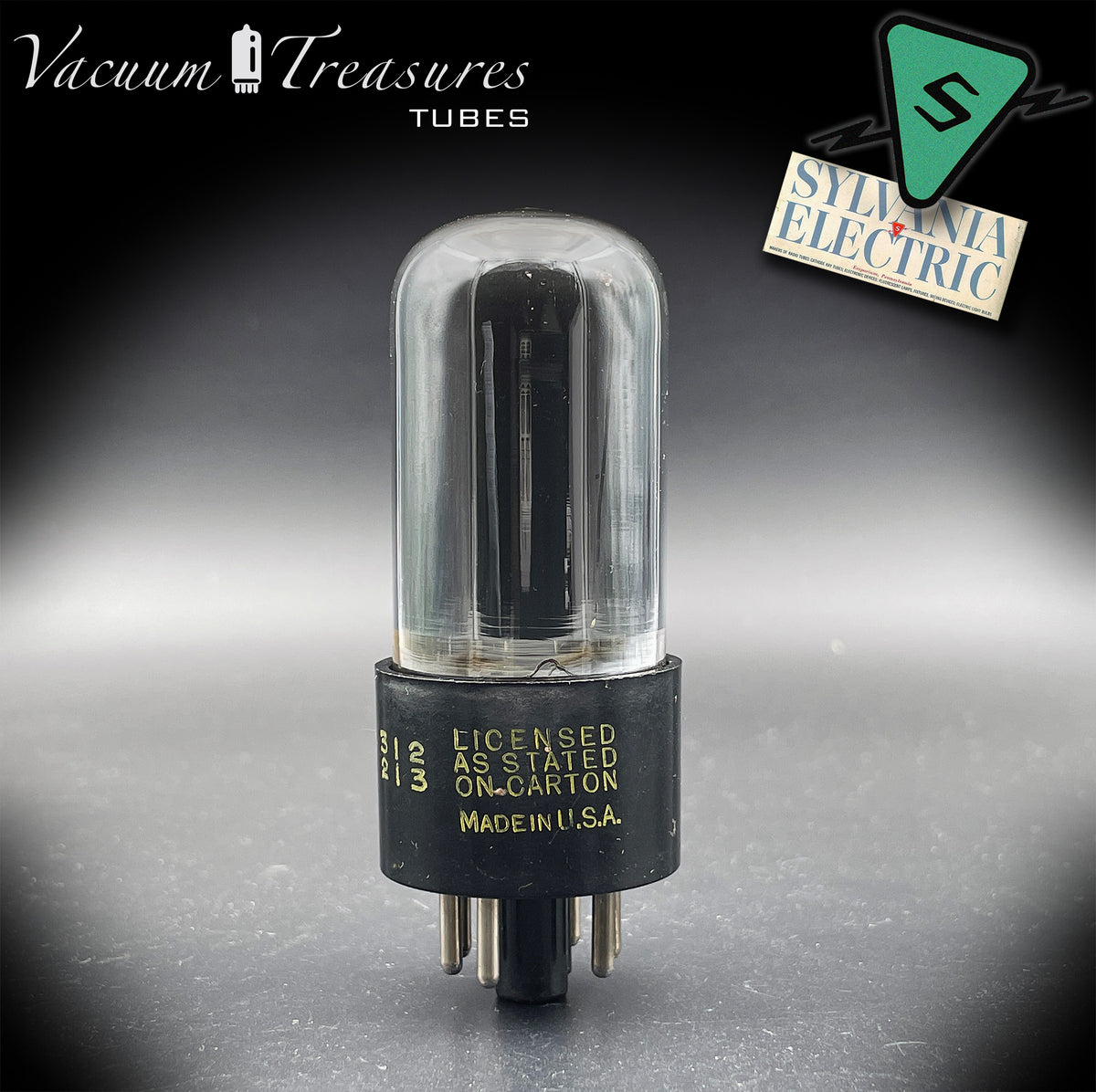 6V6GT DELCO by Sylvania Black Plate Smoked Glass Foil Getter AMPLITREX Tested Tube USA 1952
