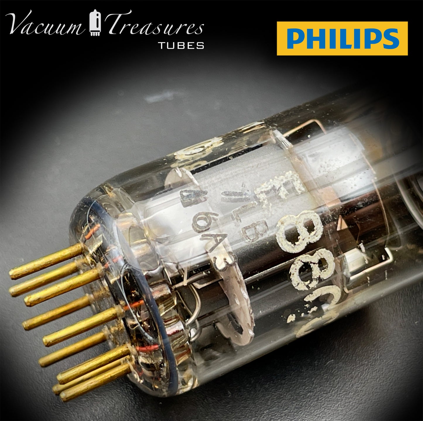E88CC ( 6922 ) PHILIPS Special Quality Halo Getter Tube Gold Pin Made in Holland '66