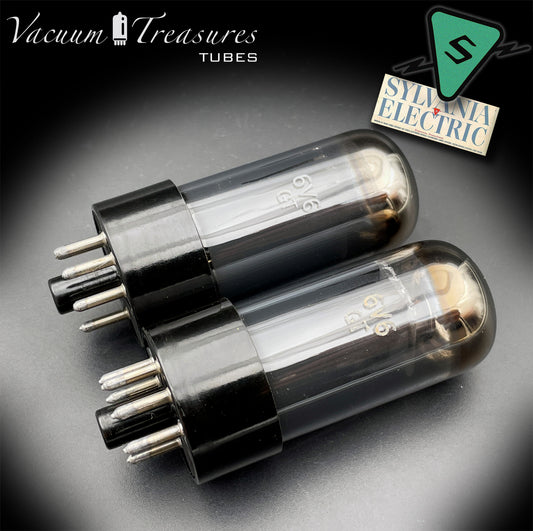 6V6GT SYLVANIA Matched Pair - Smoked Glass - Chrome Top - Black Plates - USA - Amplitrex Tested