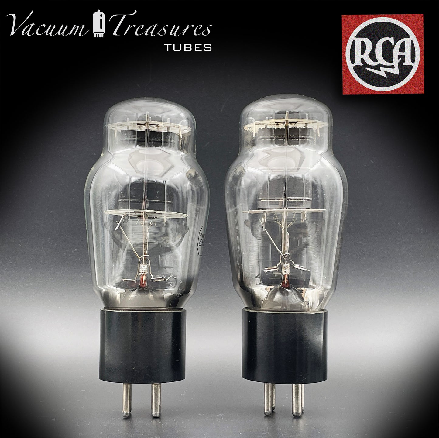 2A3 ( VT-95 ) RCA Bi-Plates Black Plates Dual Bottom Getter Matched Tubes Made in USA '50s