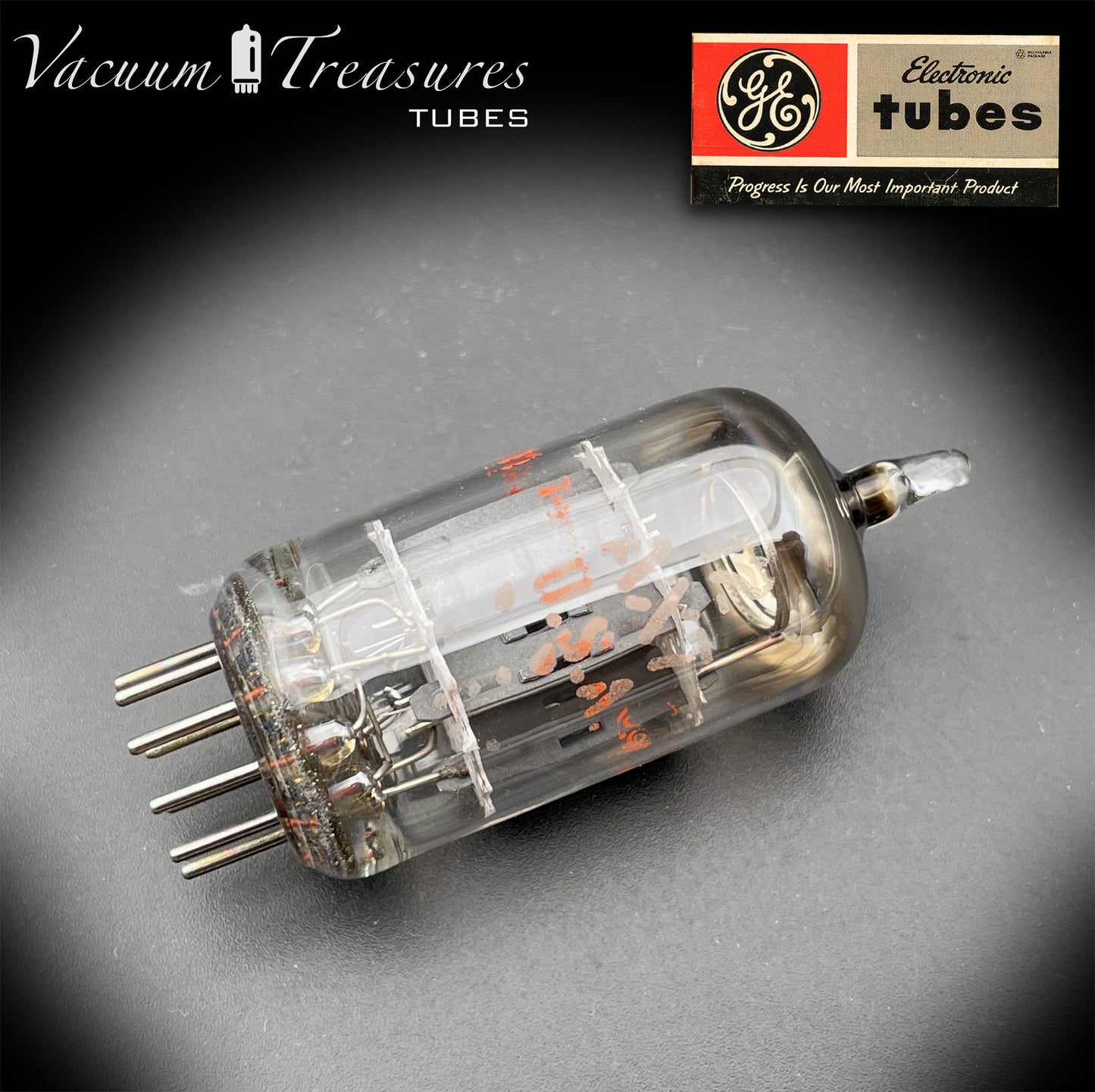 12AX7 / ECC83 GE NOS Short Gray Plates Halo Getter Tested Tube Made in USA