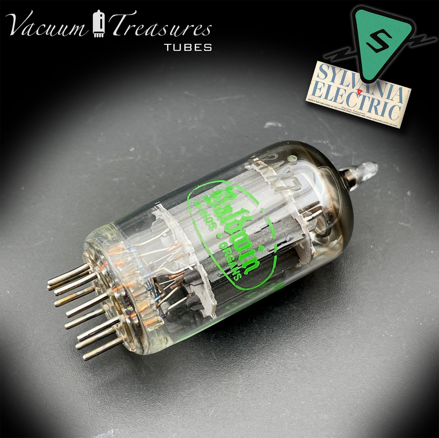 12AX7 ECC83 Baldwin by Sylvania Long Gray Plates Halo Getter Tested Tube USA