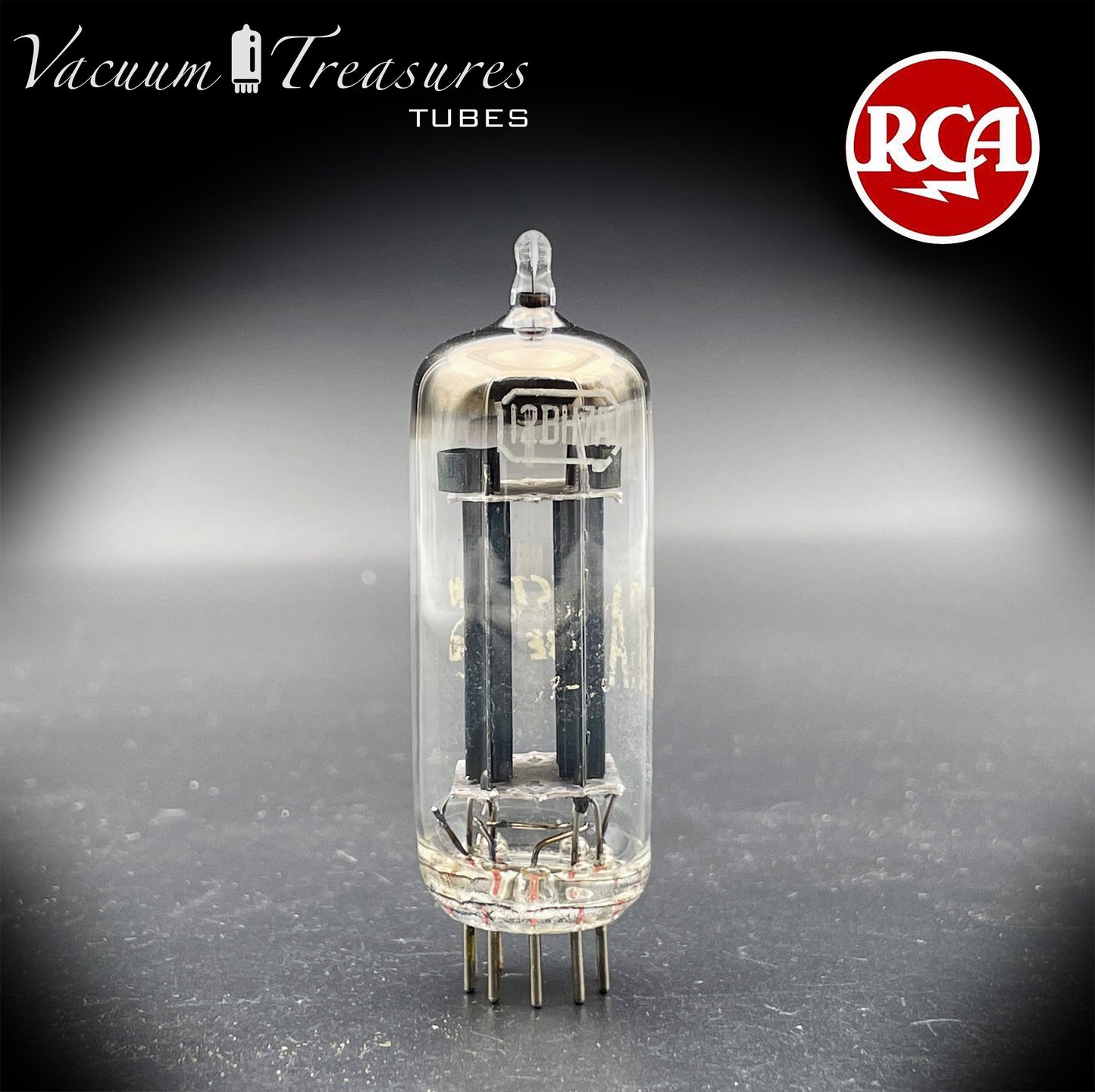 12BH7A RCA NOS NIB Black Plates Dimpled D-Foil Getter USA 1950s AMPLITREX Tested
