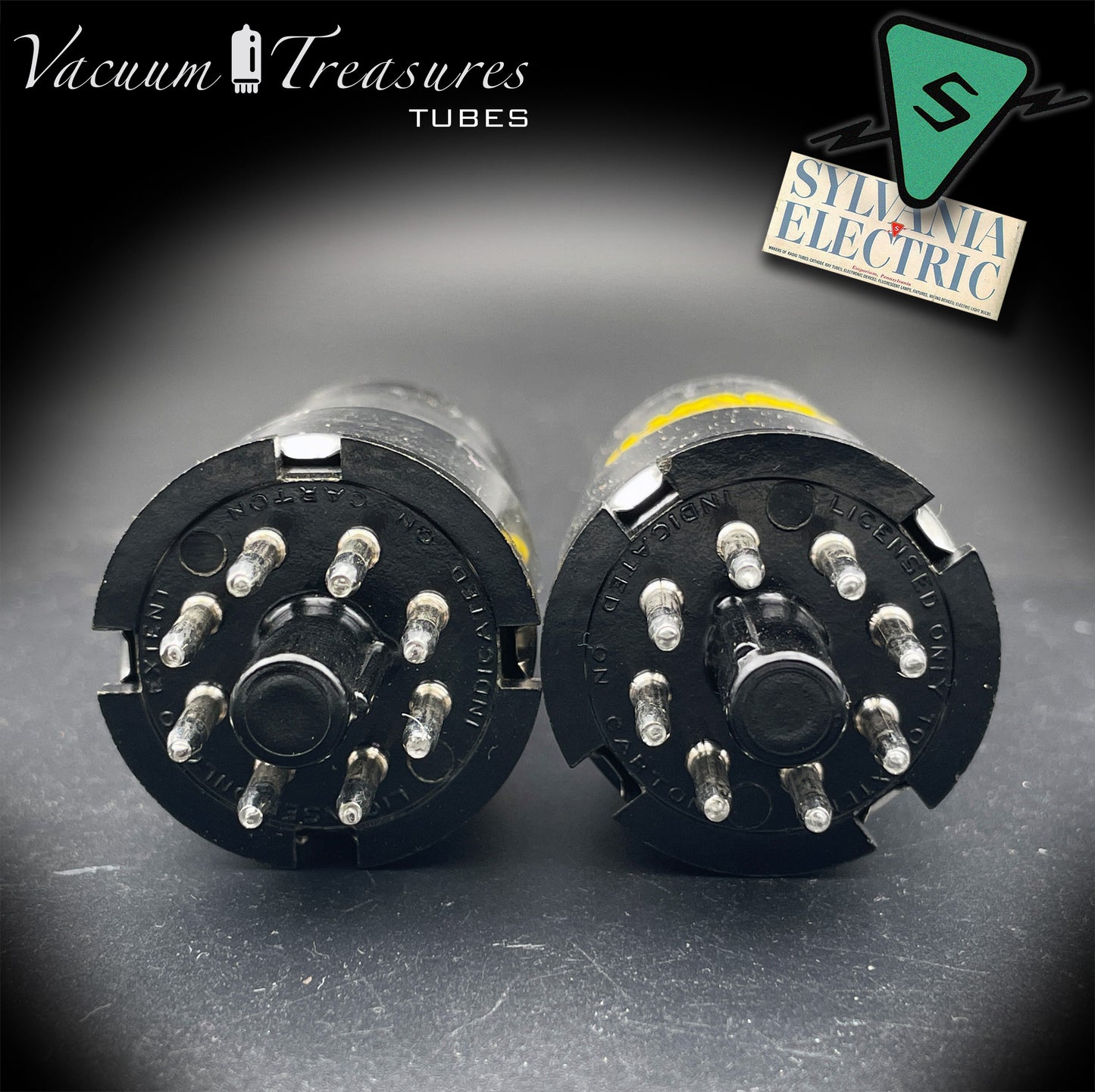 6SJ7GT SYLVANIA Matched Pair Metal Base Black Plates Halo Getter Made in USA '60s