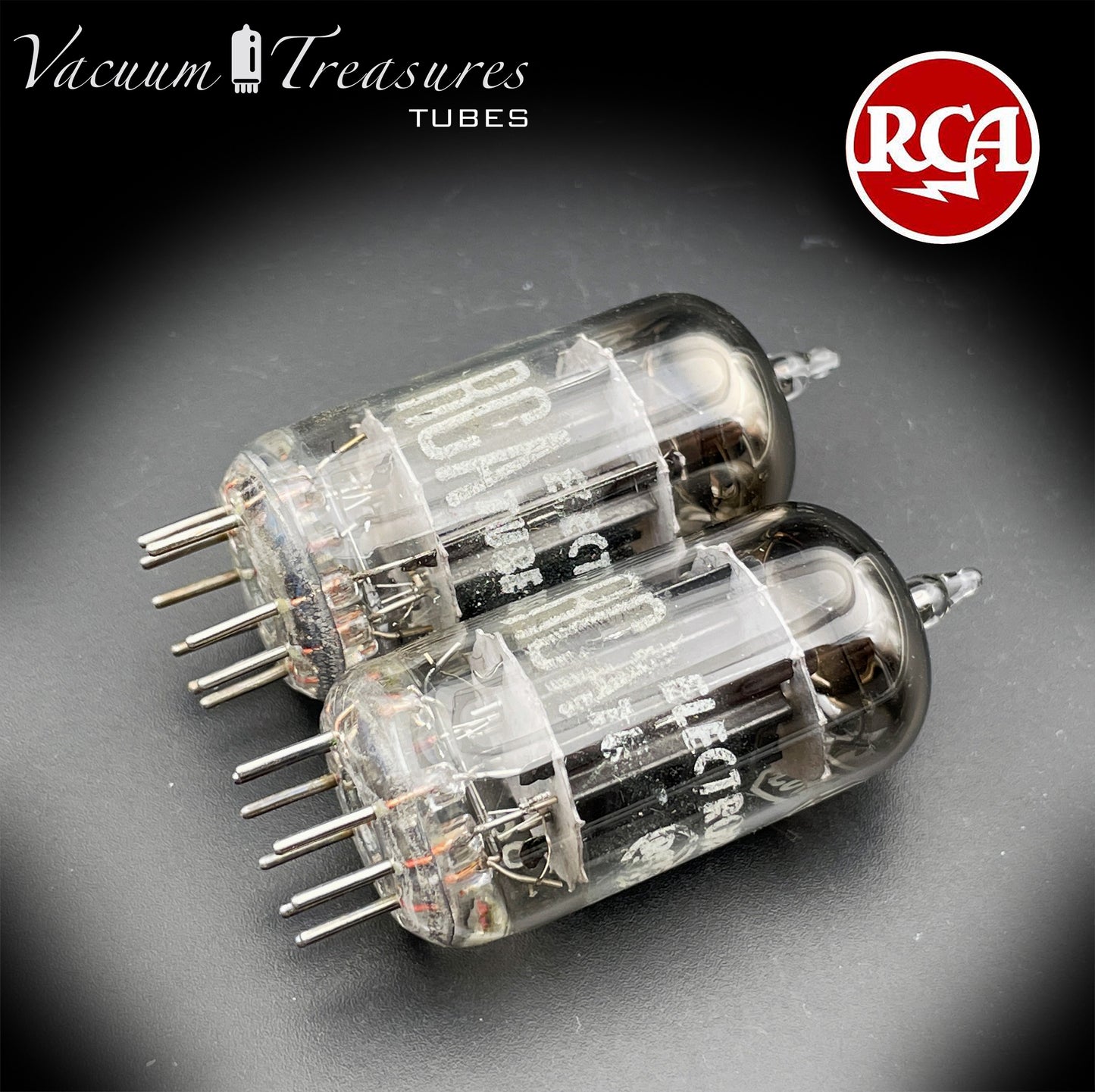 5963 ( 12AU7 ) RCA Matched Pair Long Black Plates Foil Getter AMPLITREX Tested