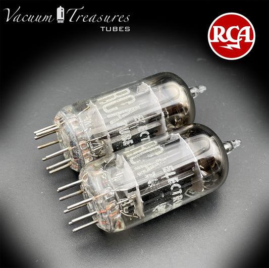 5963 ( 12AU7 ) RCA Matched Pair Long Black Plates Foil Getter AMPLITREX Tested
